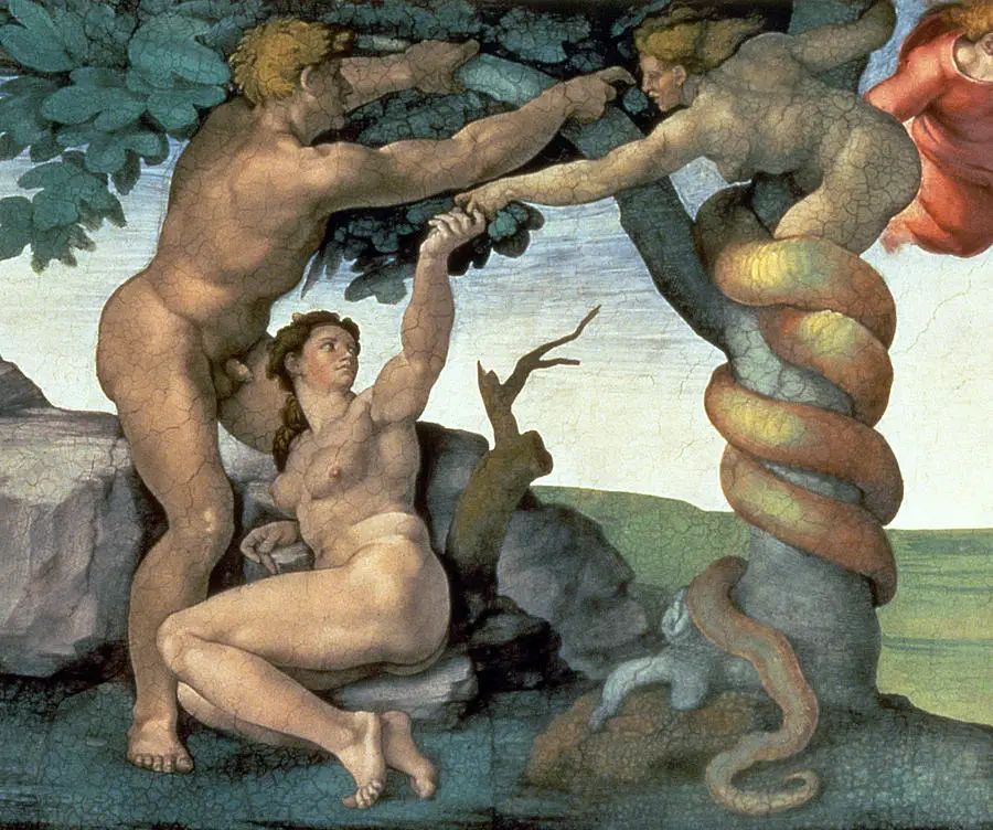 Capela Sistina-teto-1508-12-a-queda-do-homem-1510-fresco-pós-restauração-detalhe-de-167699-michelangelo-buonarroti