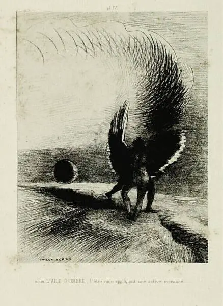 Odilon Redon Beneath the shadowy wing the black creature inflicted a deep bite 1891