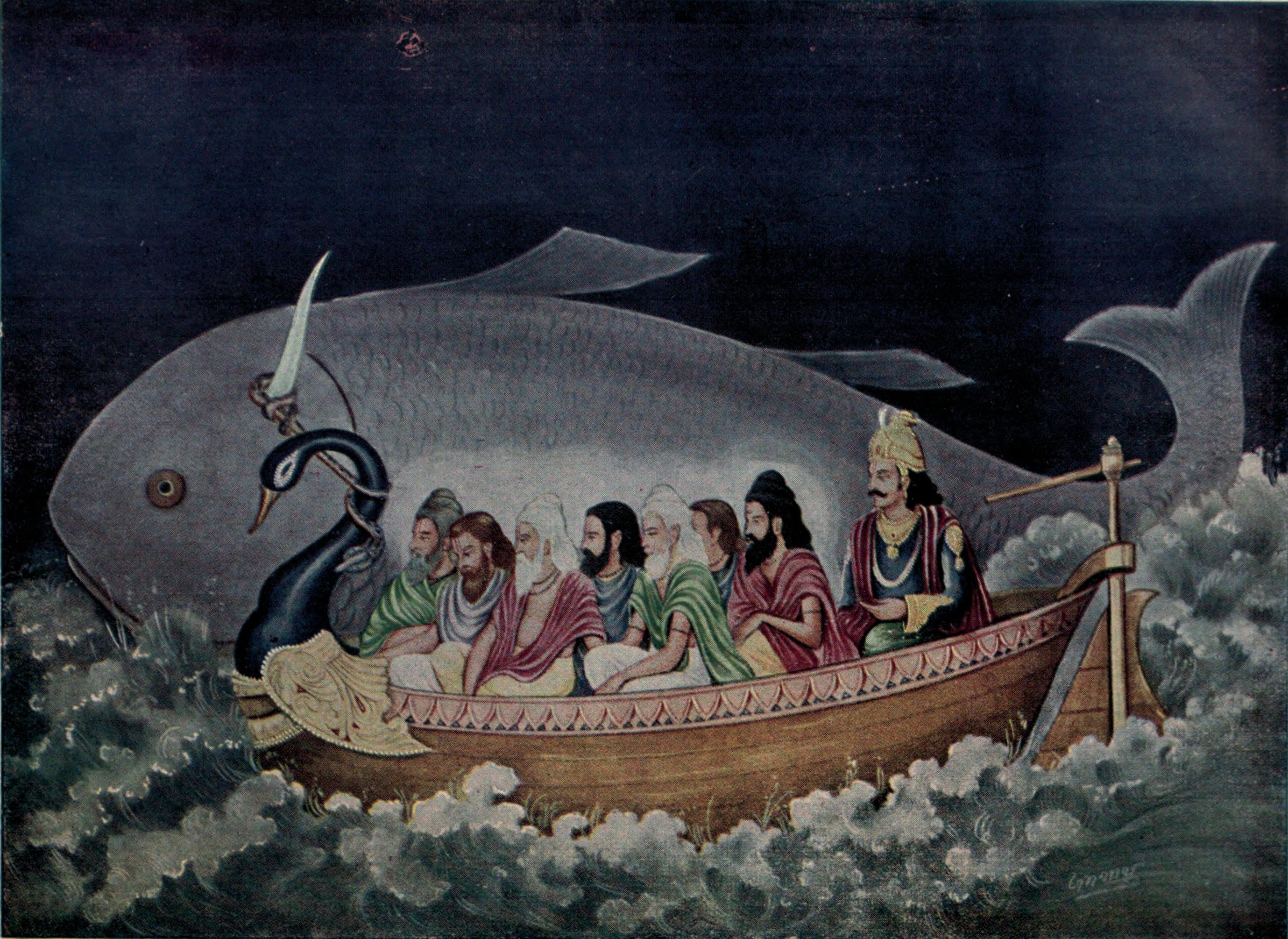The_fish_avatara_of_Vishnu_saves_Manu_during_the_great_deluge